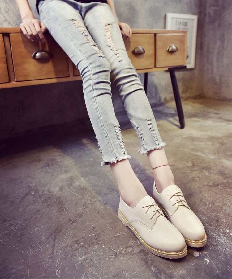 Beige Korean Style Martin Student Shoes