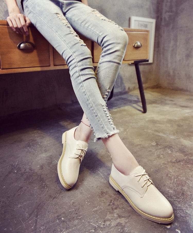 Beige Korean Style Martin Student Shoes