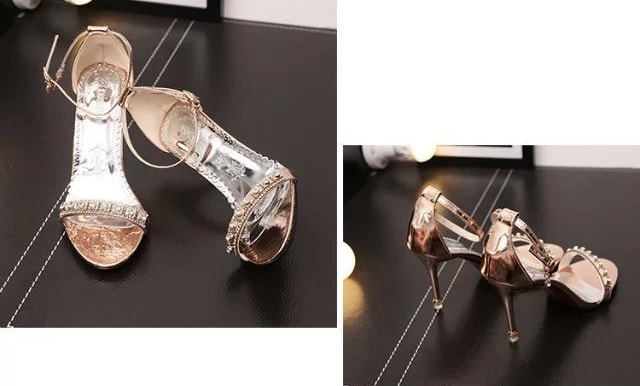 Gold Korean High Heel Party Shoes