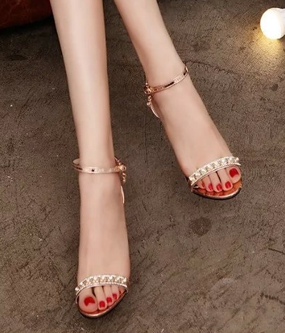 Gold Korean High Heel Party Shoes