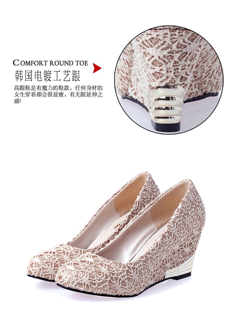 Beige Lace Korean Wedges Shoes