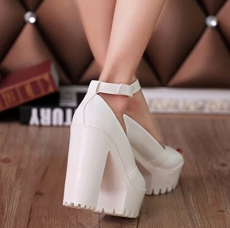 White korean Super High Heel Shoes