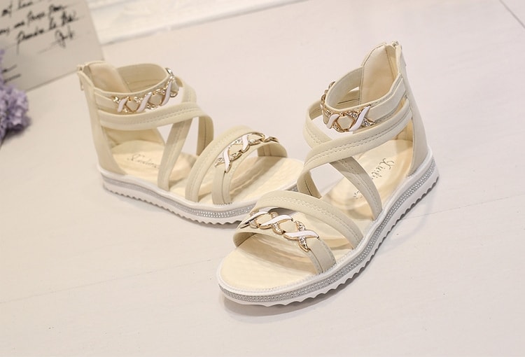 White korean Style Roman Strap Sandals