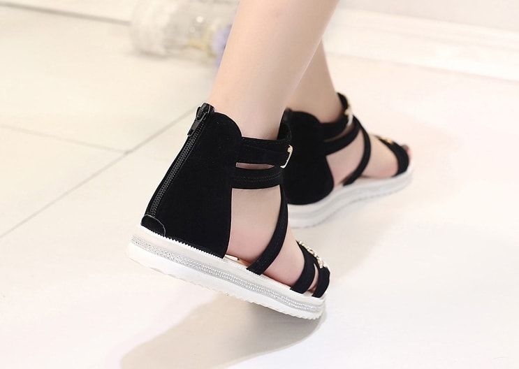 Black korean Style Roman Strap Sandals