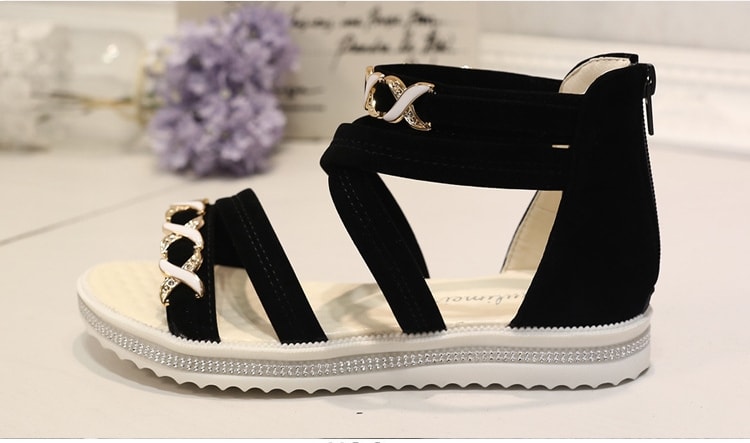 Black korean Style Roman Strap Sandals