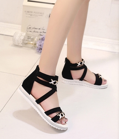 Black korean Style Roman Strap Sandals