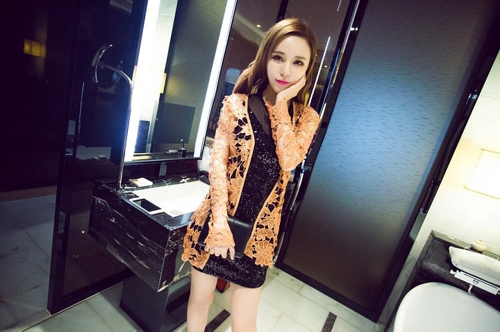 Premium Lace Cardigan Import JC791 Gold