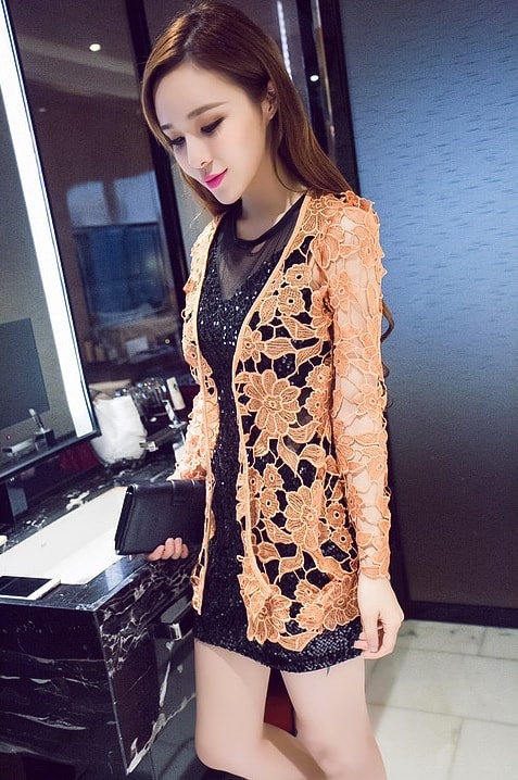 Premium Lace Cardigan Import JC791 Gold