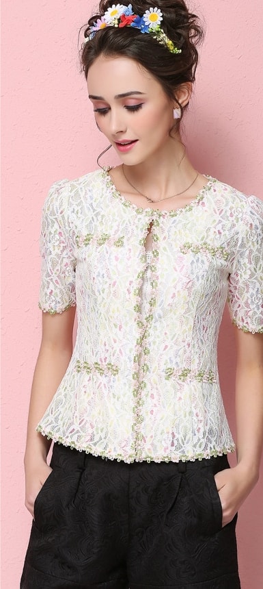 High Quality Lace Jacket Import JC803 White