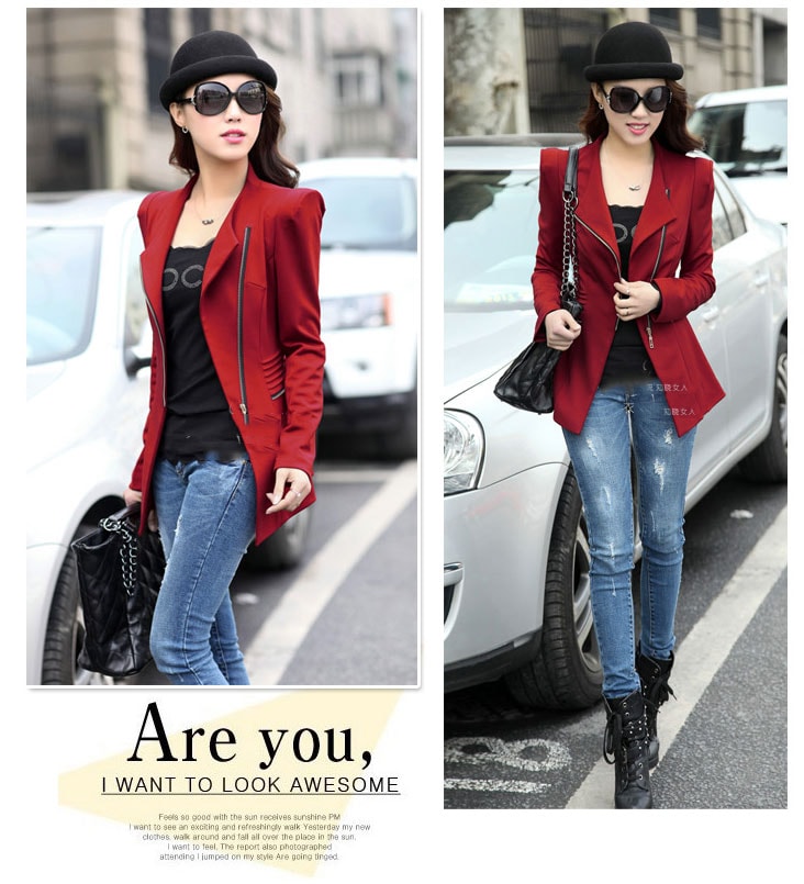 Premium Zipper Blazer Import JC828 Red