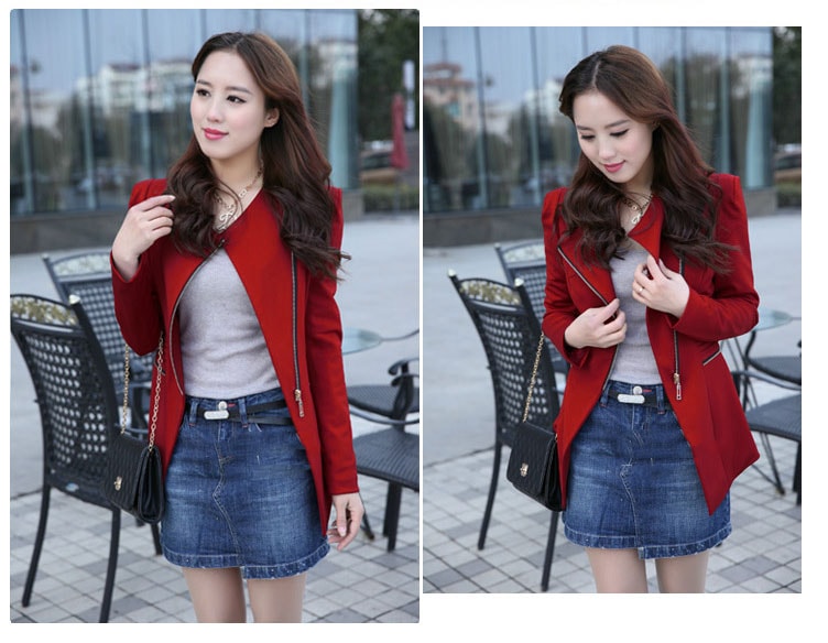 Premium Zipper Blazer Import JC828 Red