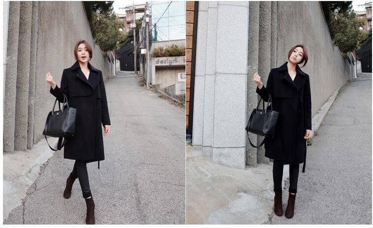 Premium Elegant Long Coat Korea JC876 Black