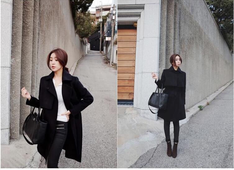 Premium Elegant Long Coat Korea JC876 Black