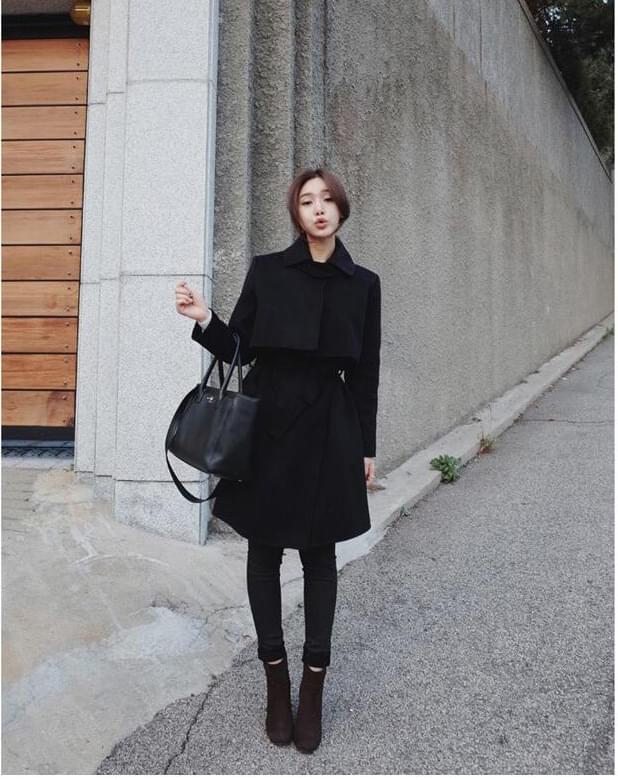 Premium Elegant Long Coat Korea JC876 Black