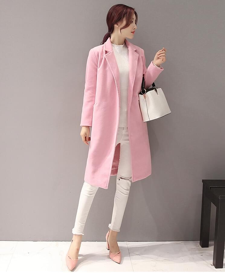 Elegant Long Coat Premium Import JC878 Pink