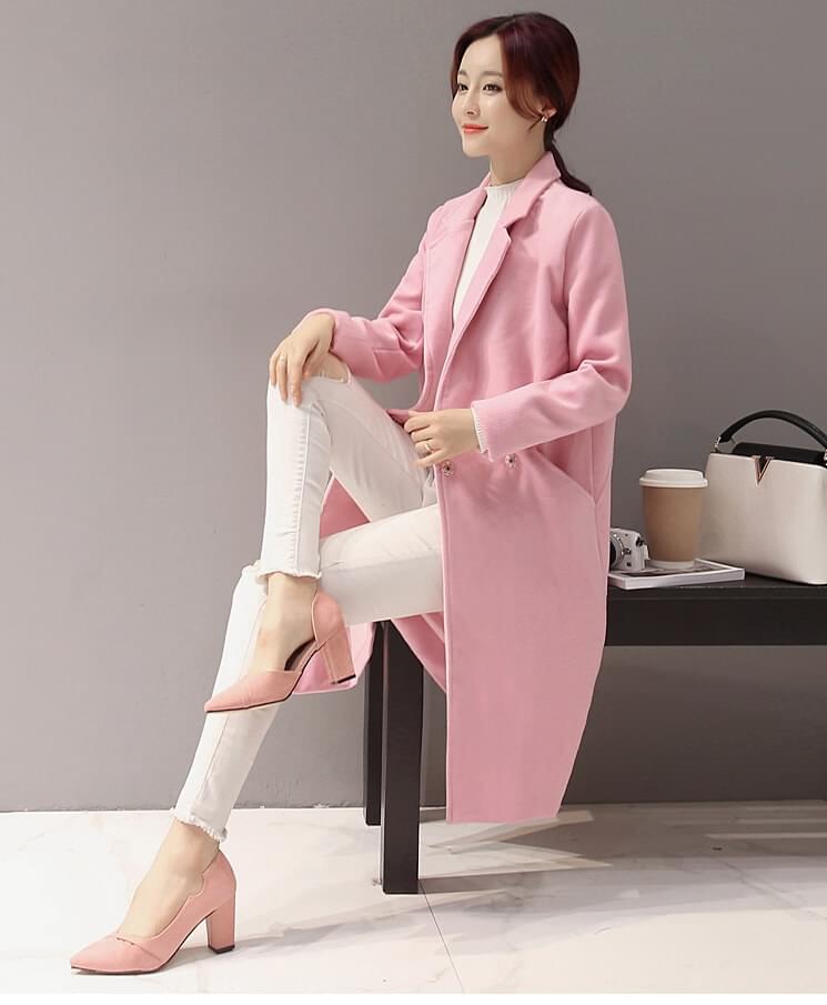 Elegant Long Coat Premium Import JC878 Pink