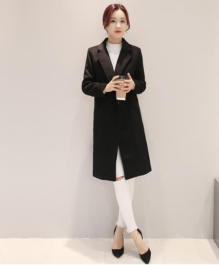 Jaket Long Coat Korea Import JC879 Black