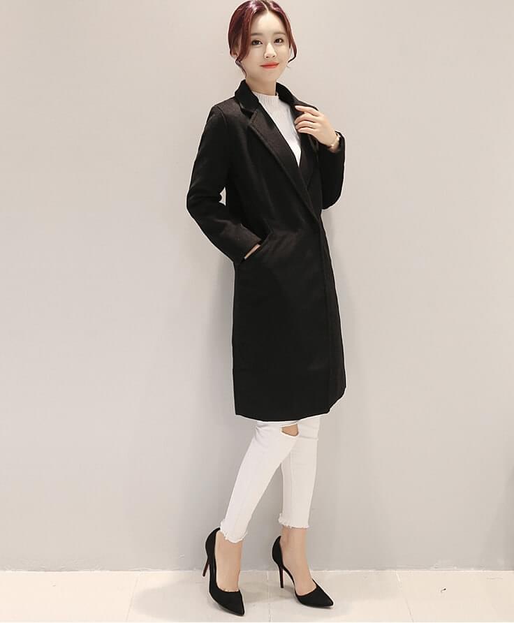 Jaket Long Coat Korea Import JC879 Black