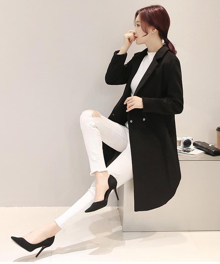 Jaket Long Coat Korea Import JC879 Black