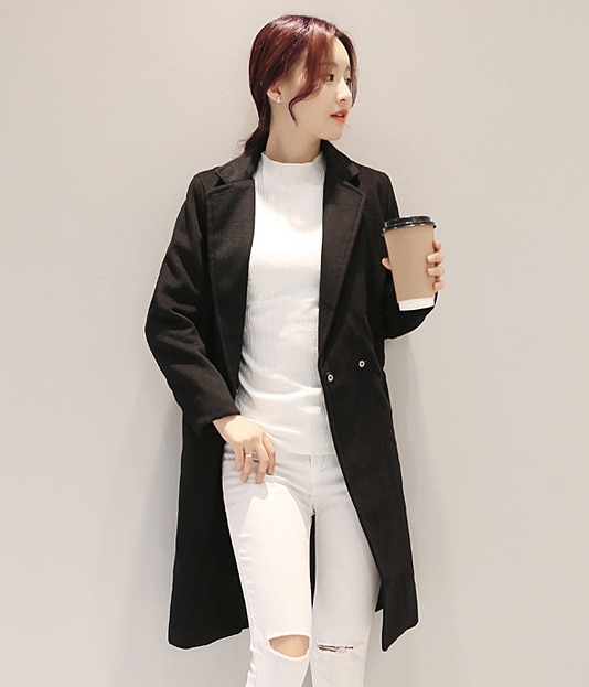 Jaket Long Coat Korea Import JC879 Black