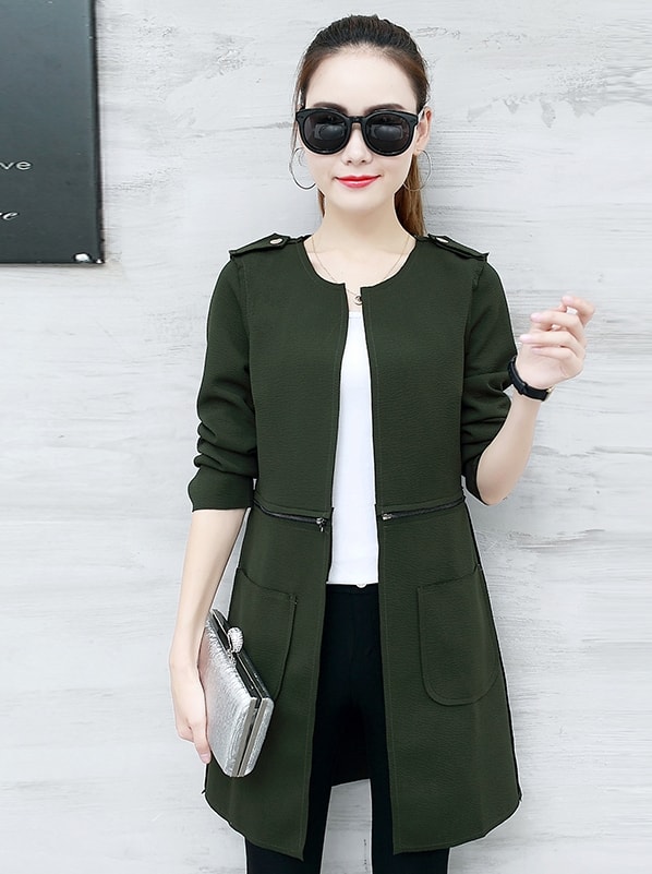 Casual Long Coat Korea Import JC937 Green