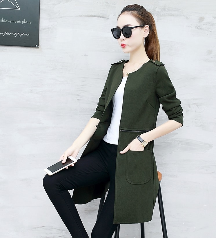 Casual Long Coat Korea Import JC937 Green