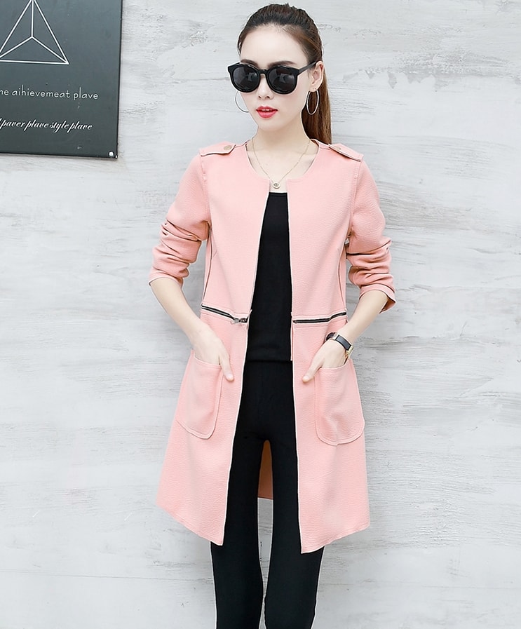 Long Coat Korea Import JC938 Pink