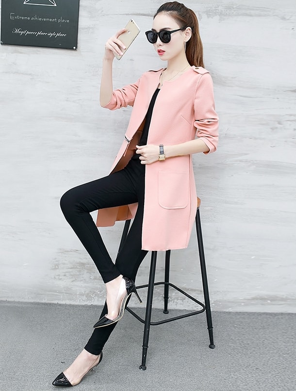 Long Coat Korea Import JC938 Pink