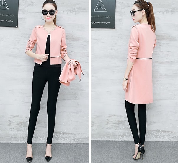 Long Coat Korea Import JC938 Pink