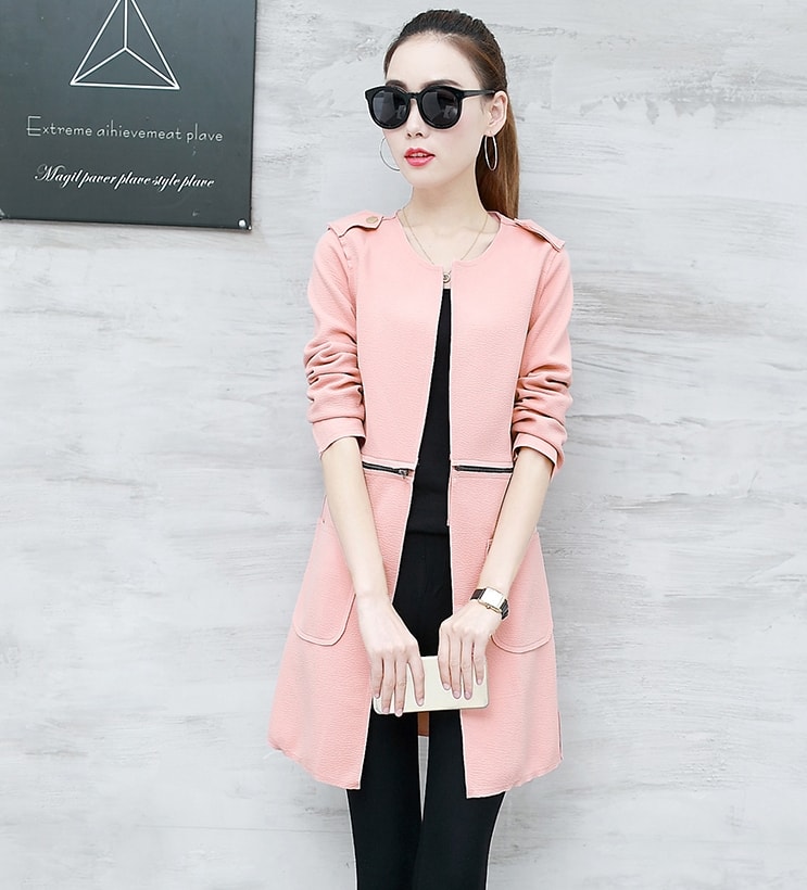 Long Coat Korea Import JC938 Pink