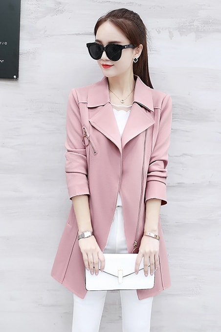 Casual Zipper Long Coat Import JC939 Pink