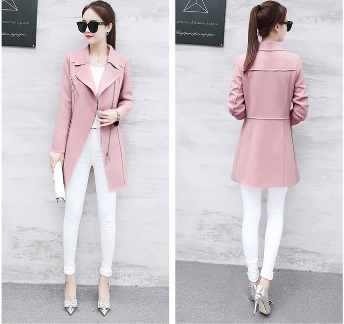 Casual Zipper Long Coat Import JC939 Pink