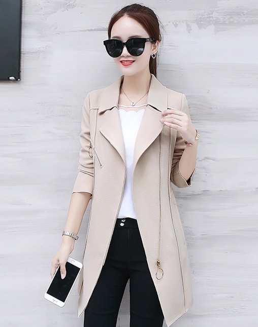 Casual Zipper Long Coat JC940 Apricot