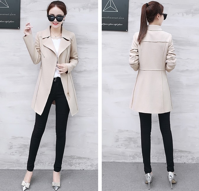 Casual Zipper Long Coat JC940 Apricot