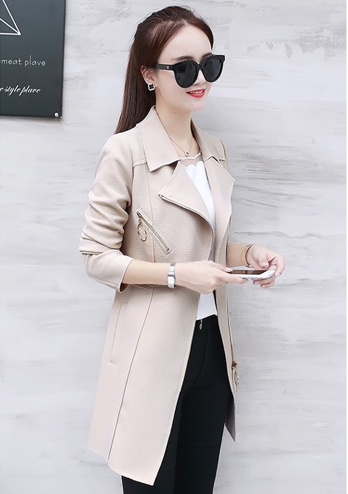 Casual Zipper Long Coat JC940 Apricot