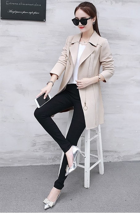 Casual Zipper Long Coat JC940 Apricot