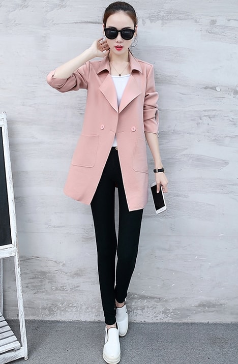 Casual Button Long Coat Import JC941 Pink