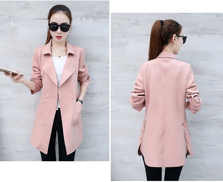 Casual Button Long Coat Import JC941 Pink