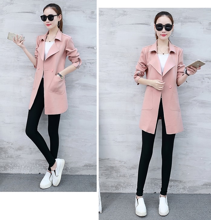 Casual Button Long Coat Import JC941 Pink