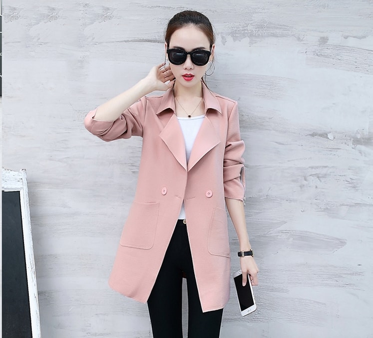 Casual Button Long Coat Import JC941 Pink