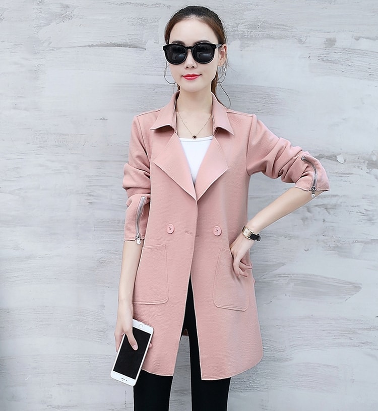 Casual Button Long Coat Import JC941 Pink