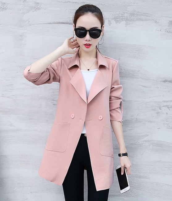 Casual Button Long Coat Import JC941 Pink