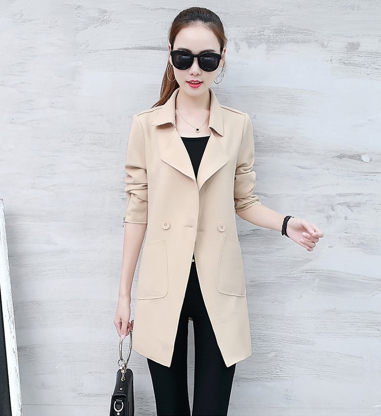 Casual Button Long Coat Import JC942 Apricot