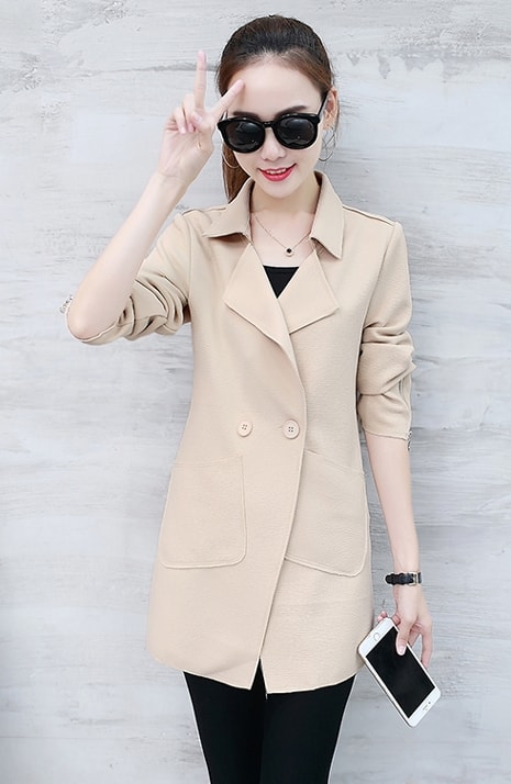 Casual Button Long Coat Import JC942 Apricot