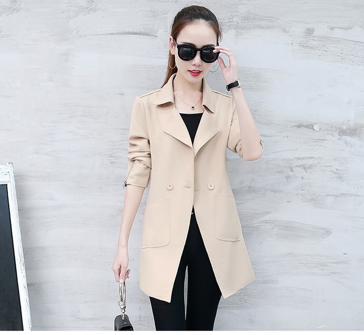 Casual Button Long Coat Import JC942 Apricot