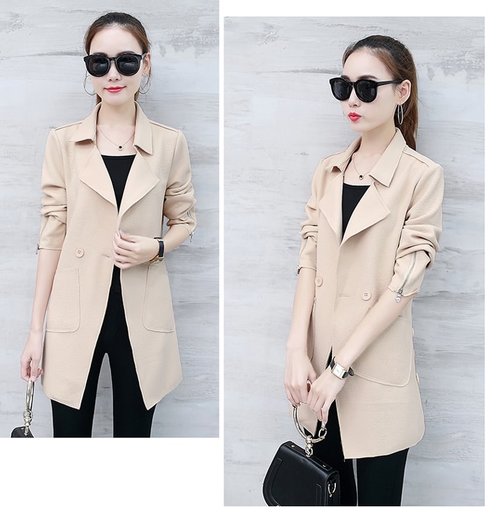 Casual Button Long Coat Import JC942 Apricot