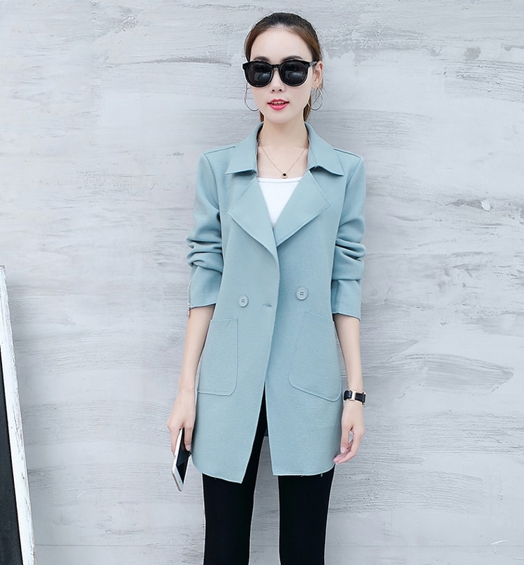 Casual Button Long Coat Import JC943 Blue