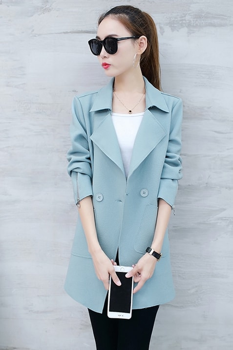 Casual Button Long Coat Import JC943 Blue