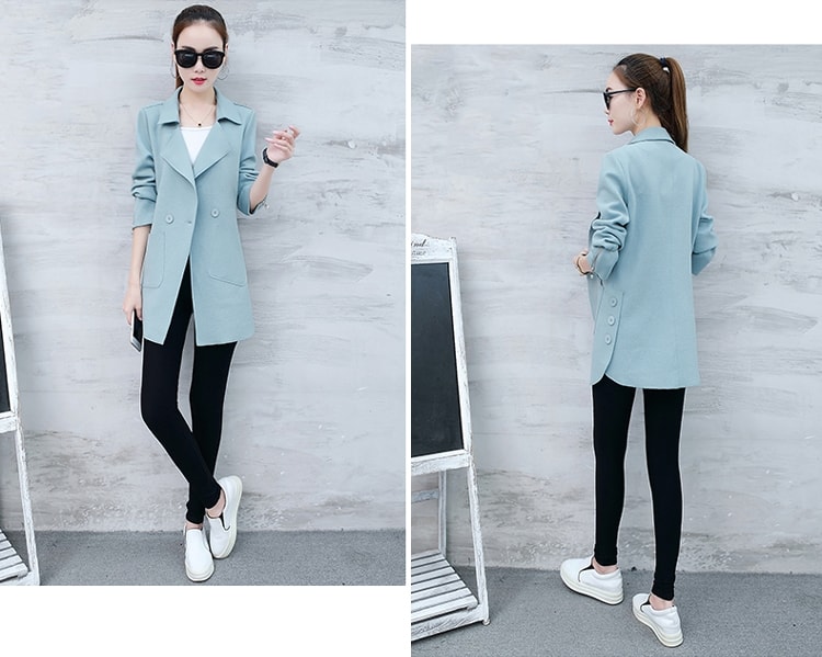 Casual Button Long Coat Import JC943 Blue