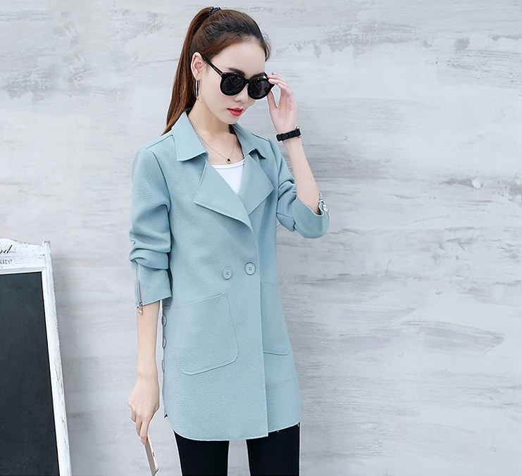 Casual Button Long Coat Import JC943 Blue